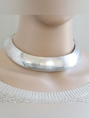 Vintage Sterling Silver Domed Collar Necklace Wide Hand-Forged Choker
